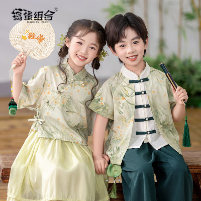 男童汉服夏装短袖女童日常古风古装中式国风唐装幼儿园毕业演出服