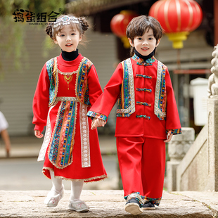母子装 汉服古装 女童过年拜年服 男童唐装 秋冬加绒异域风情民族服装