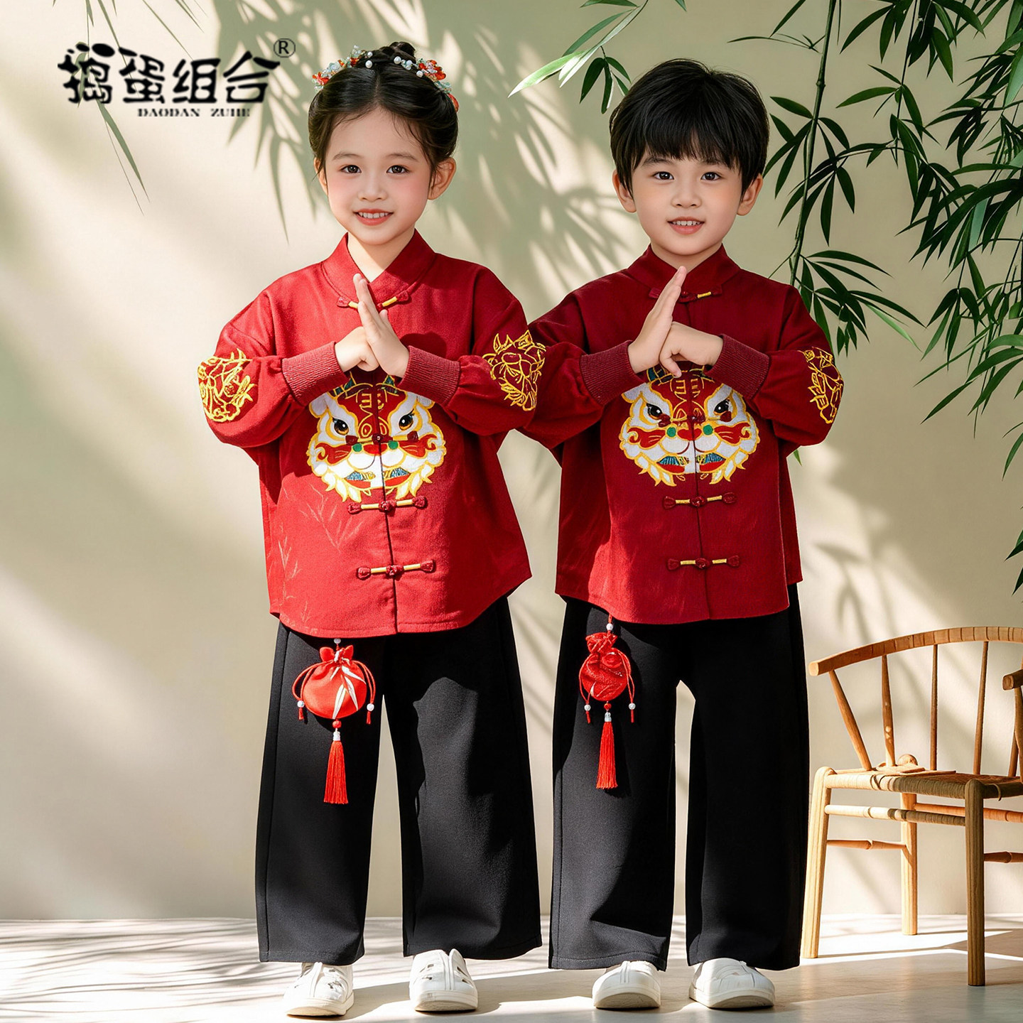 儿童红色唐装国学服宝宝周岁礼服男童汉服中国风幼儿园中秋演出服图片