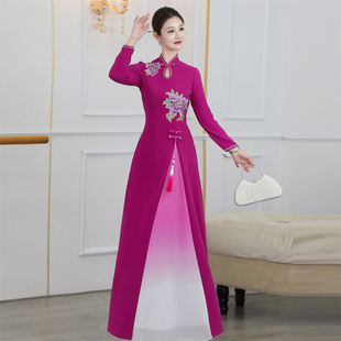 中国风高端走秀旗袍舞台演出服女2025新款民族风改良高级感连衣裙