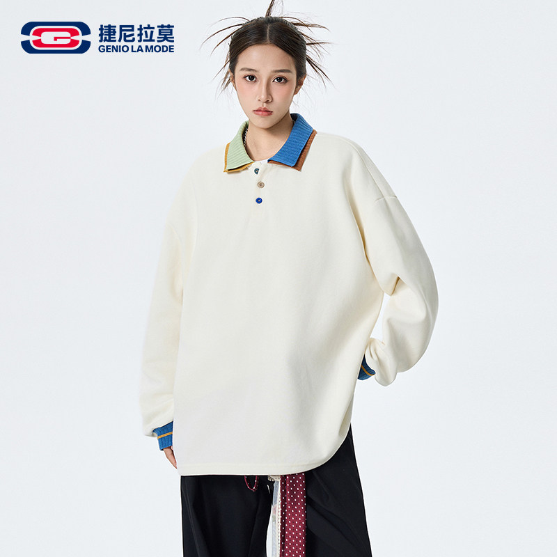 【敖瑞鹏代言】捷尼拉莫保暖常规长袖翻领卫衣套头运动情侣假两件