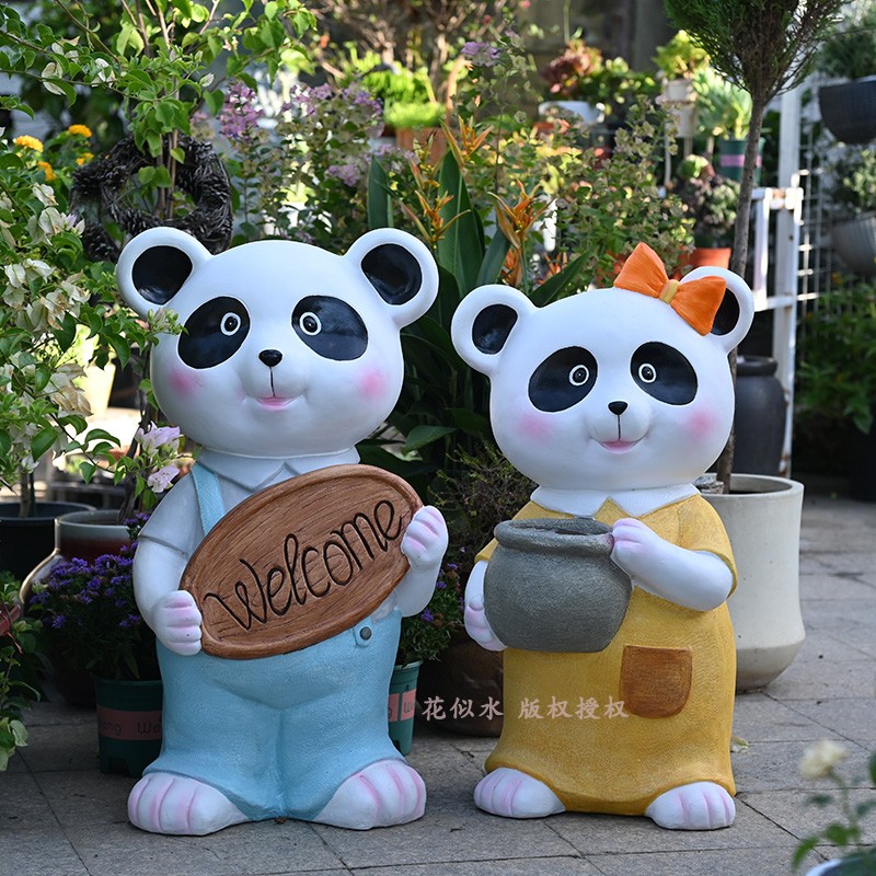 熊猫摆件动物花盆花园装饰庭院