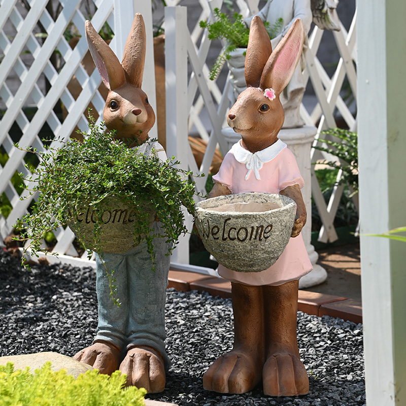 花園裝飾兔子擺件動物雕塑花盆