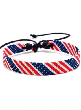 欧美跨境热销领结手链美丽国旗编织男女ins 风个性时尚百搭手绳