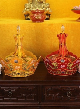 新款法师毗卢帽红色黄色毗卢帽 五佛冠法会主法帽子