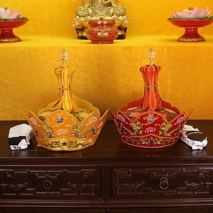 新款法师毗卢帽红色黄色毗卢帽 五佛冠法会主法帽子