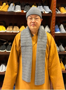 新款冬季和尚帽子围脖两件套僧衣服僧帽男女款毛线针织保暖出家人