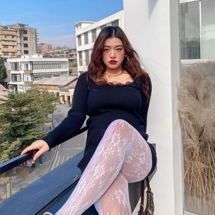 300斤加肥加大码丝袜蕾丝提花ins风网袜连脚胖mm240性感欧美女装