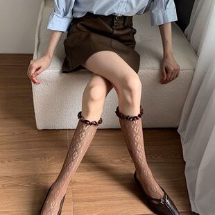 夏日设计感海盐可露丽日常穿搭及膝袜镂空花朵蕾丝花边轻透小腿袜