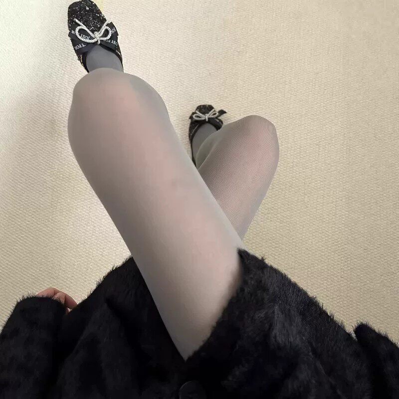 灰色薄款天鹅绒防勾丝显瘦连裤袜