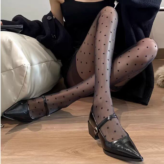 春夏超薄防勾波点黑连裤袜