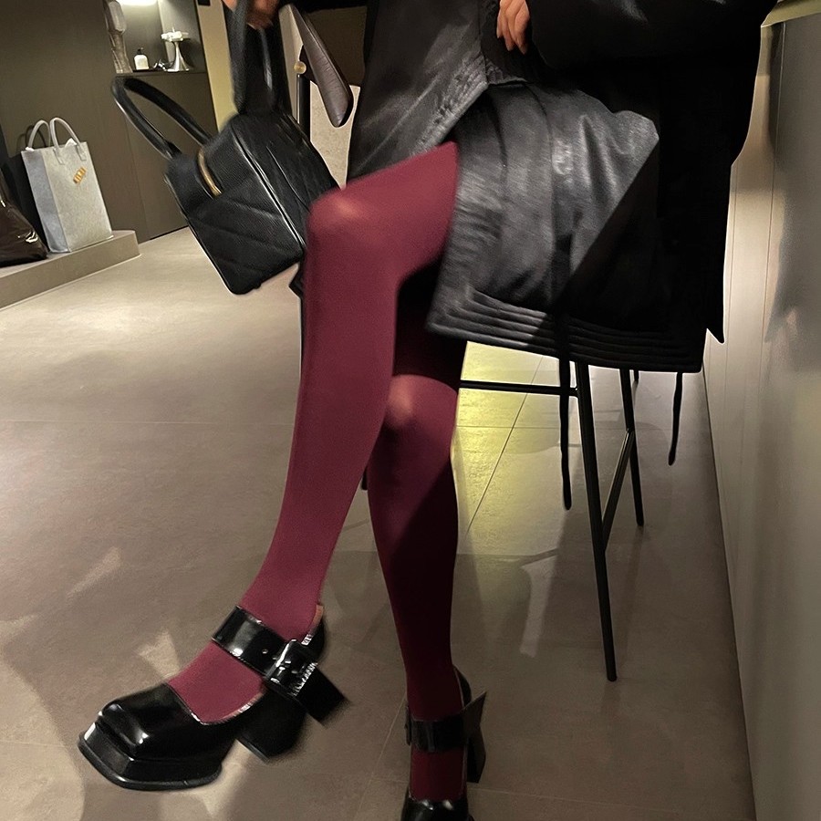 复古红袜子秋冬80d天鹅绒丝袜