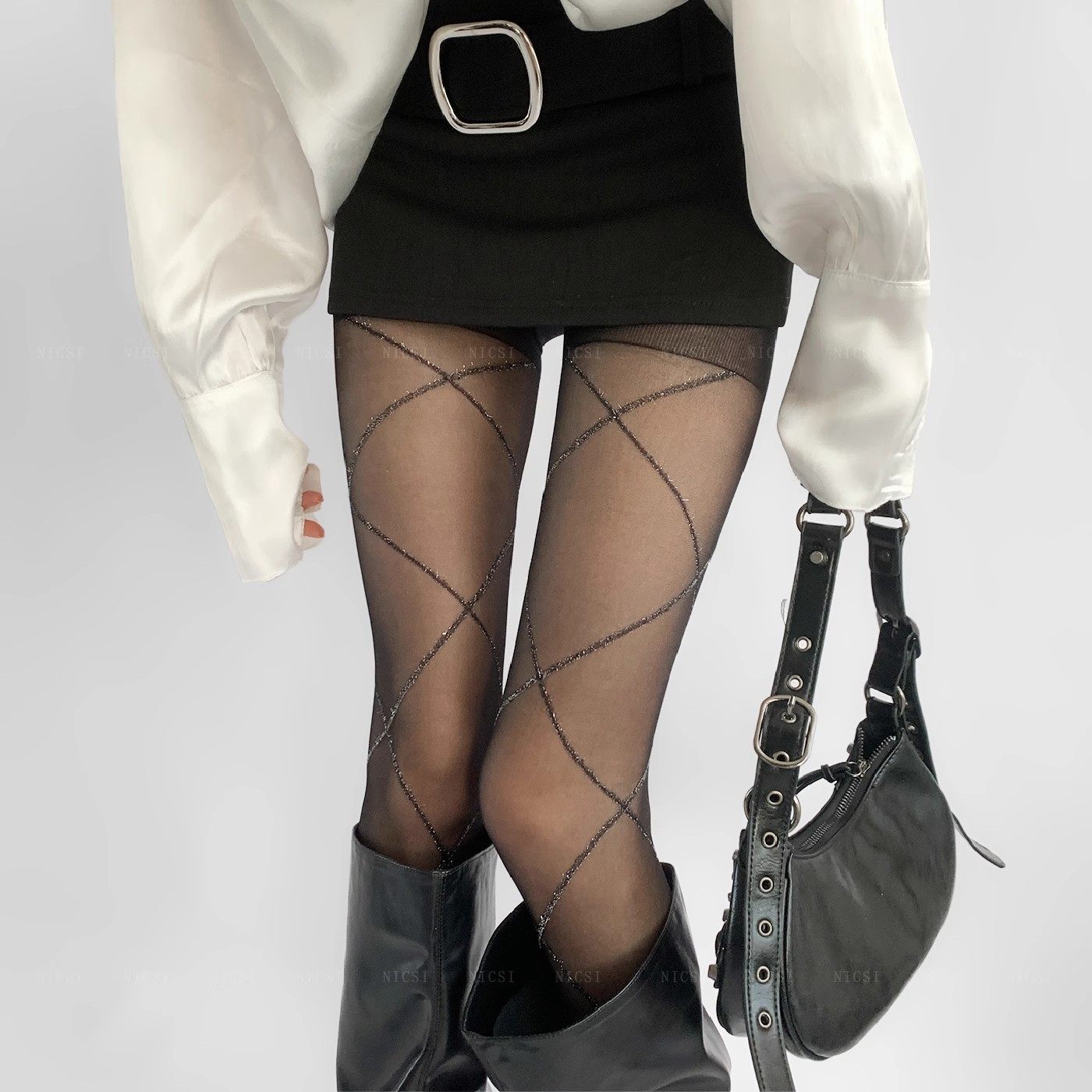 菱形格银丝交叉条纹绑带丝袜女夏季薄款性感蕾丝灰色连裤袜小众,女士内衣/男士内衣/家居服,连裤袜/打底袜,淘宝优惠券,粉丝福利购,淘宝优惠卷