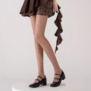 咖色波点丝袜女薄款防勾丝y2k 辣妹性感复古提花春秋美拉德连裤袜