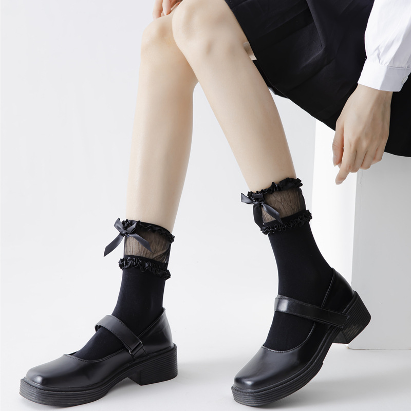 Lolita花边蕾丝蝴蝶结中筒袜