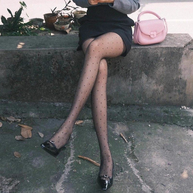0D超薄透肤黑丝波点黑色丝袜