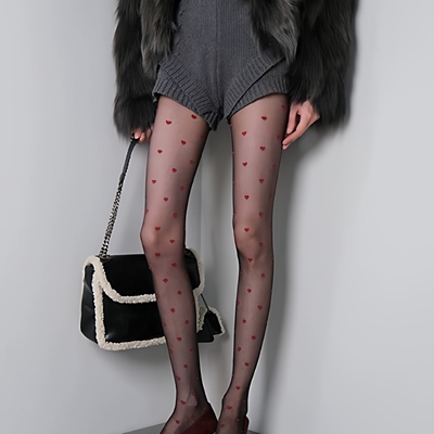 微透渐变高级感红色爱心波点丝袜