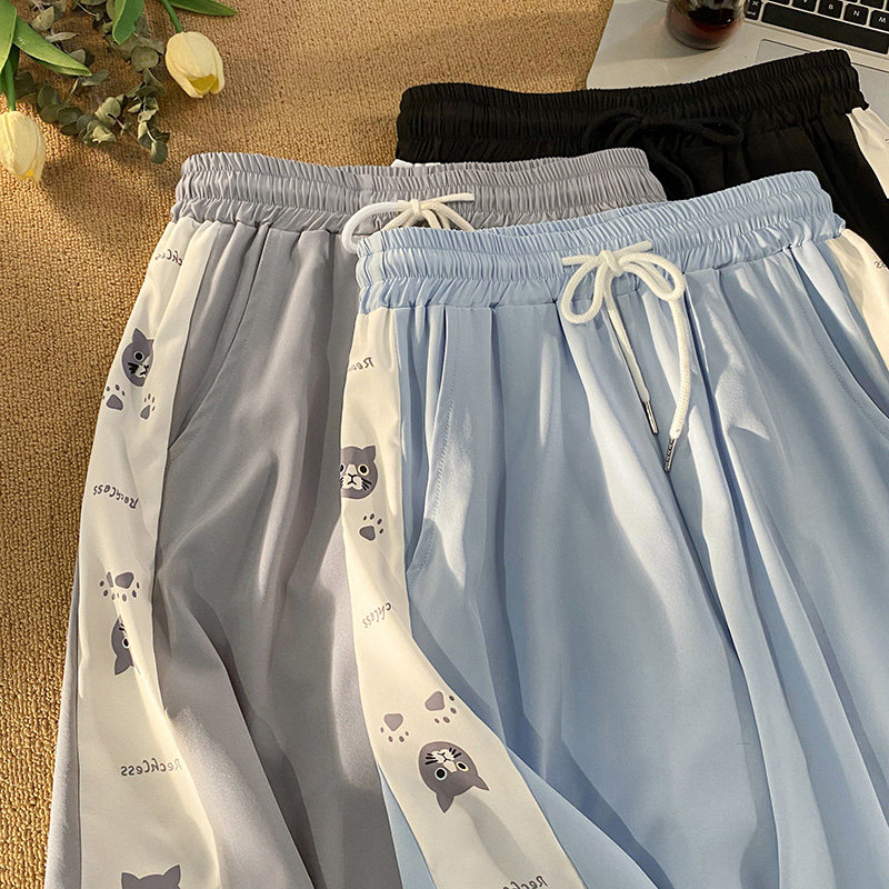 夏季原创设计小学生猫咪印花冰丝休闲短裤男女货号DK1611-P35,男装牛仔裤,星座1015-2