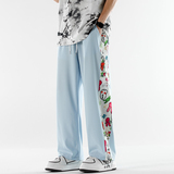 1015-2货号WK515-P40原创拼接印花休闲宽松冰丝裤男女控58，男装休闲裤，星座1015-2