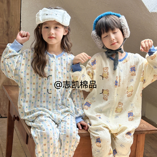 儿童睡衣春秋季纯棉纱布男童女童睡袋宝宝家居服中大童分腿防踢被