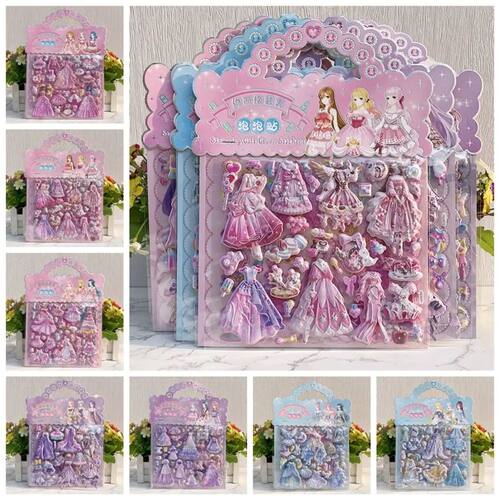3D Puffy Stickers Dress Up Princess Sticker for Girl Christm