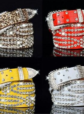 Rhinestone faux leather Belt Women Belt Bling Crystal Cowgir