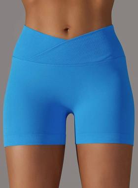 Crossover Waist Women Sport Shorts Yoga Shorts Gym Workout R