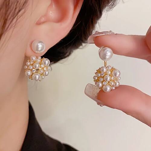 1 Pair Elegant Luxurious Imitation Pearl Ball Pendant Earrin