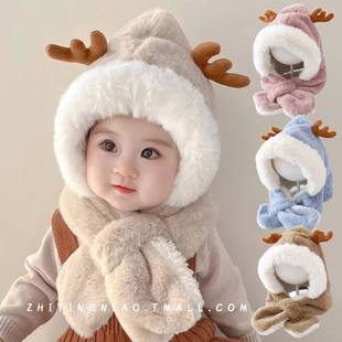 Winter Kids Hat for Boy Girl Cartoon Deer Antler Scarf One-P