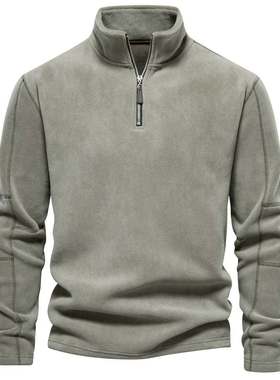 Men's sweater秋冬新款男装羊羔毛卫衣立领半拉链长袖欧百搭上衣