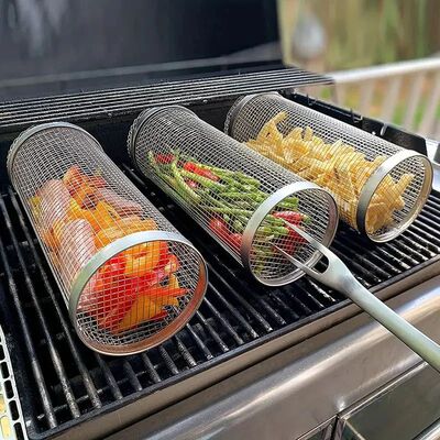 3Pcs Grill Cage + Grill Fork + Hook Stainless Steel BBQ Gril