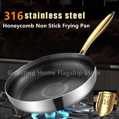 316 Stainless Steel Frying Pan Wok Non-stick Honeycomb Pot H