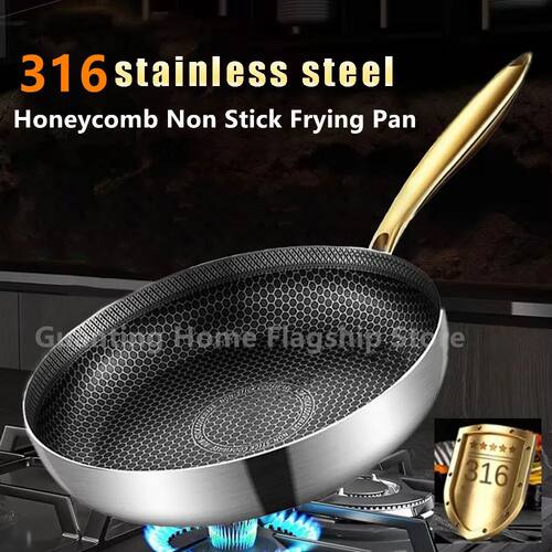 316 Stainless Steel Frying Pan Wok Non-stick Honeycomb Pot H