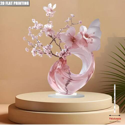 1PC Pink Cherry Blossoms 2D Flat Acrylic Figurine Home Offic