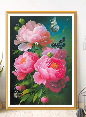 新品红色牡丹十字绣2025新款线绣客厅高级感小件玄关卧室中式刺绣