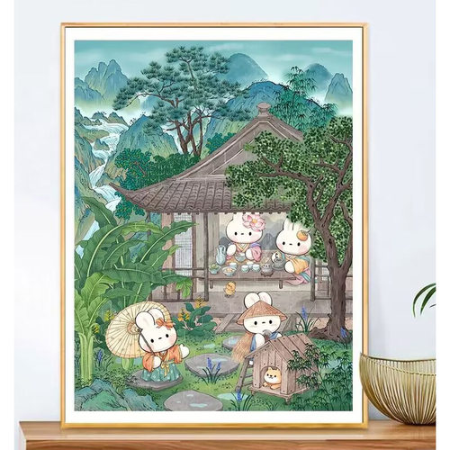 绚丽绣坊客厅半山听雨兔子十字绣