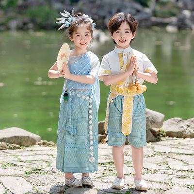 儿童傣族服装少数民族夏男女童云南西双版纳泰国风情泼水节演出服