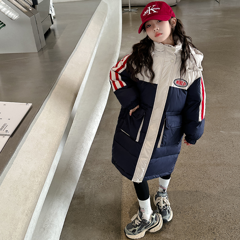 女童羽绒服2025新款中长款儿童洋气白鸭绒加厚外套女大童过膝冬装