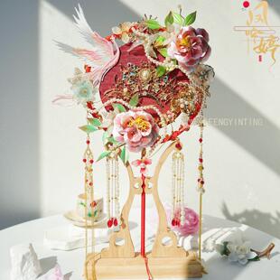 缠花团扇新娘结婚diy材料包高级红色手捧花中式婚礼手工秀禾喜扇