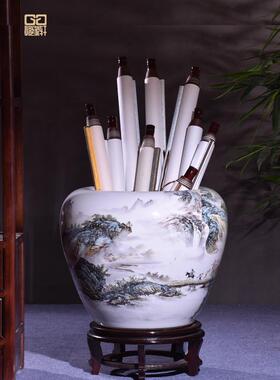 景德镇陶瓷书画 画缸卷轴缸落地箭筒中式书房客厅字画 画收纳桶大