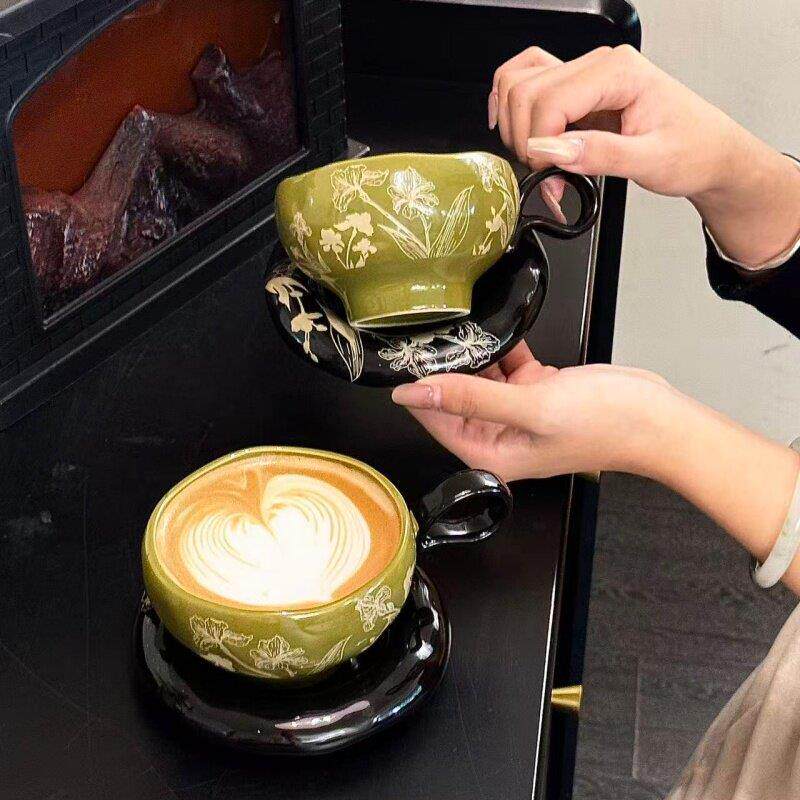 咖啡杯子高档精致拿铁杯特别好看的陶瓷咖啡杯碟套装下午茶花茶杯