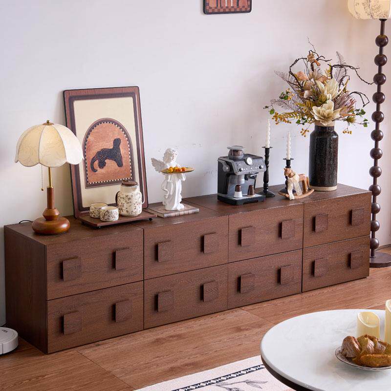 实木电视柜中古风模块组合柜多功能落地卡门柜覆古沙发边柜收纳柜