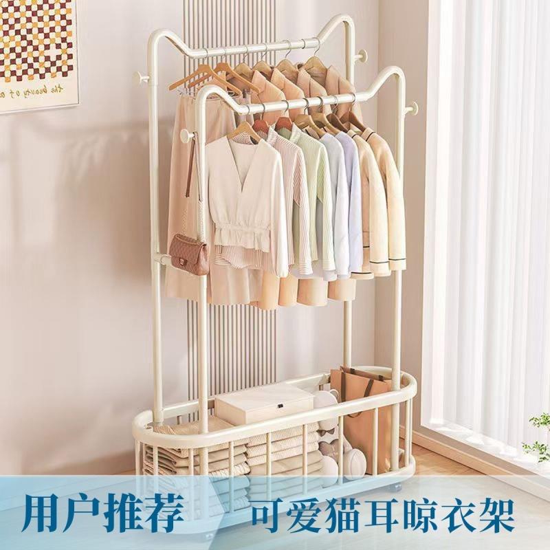 衣架落地立式挂衣架移动带轮租房宿舍晾衣架浴室置物架落地衣帽架