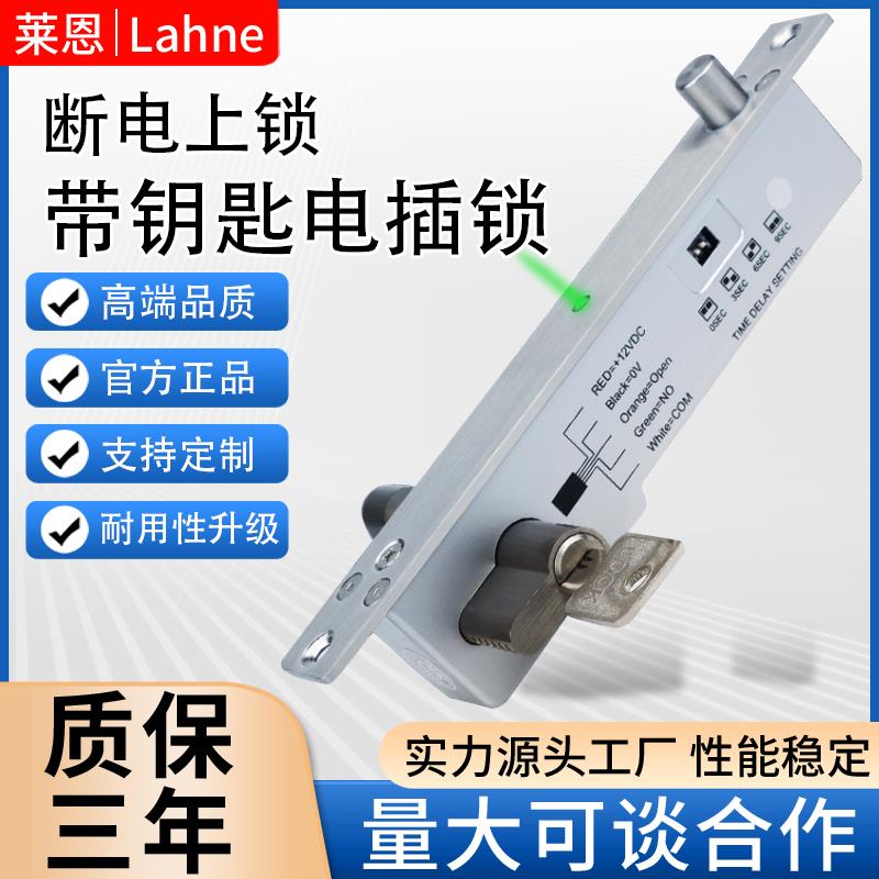 莱恩带钥匙电插锁电梯电子门锁机械柜监狱大门常闭断电上锁电控锁