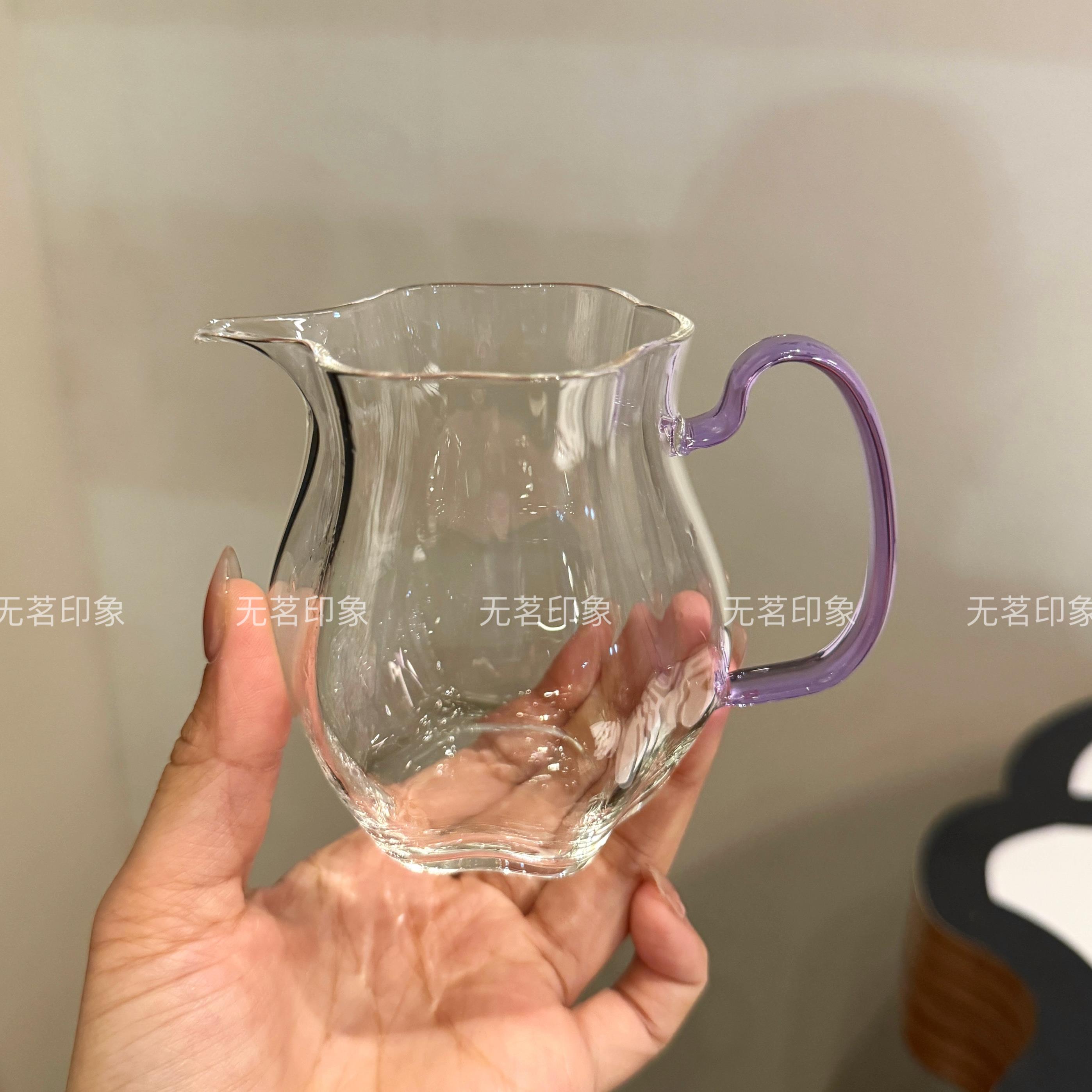 瓜棱玻璃公道杯高硼硅高透耐热茶海分茶器带把手防烫高端家用公杯