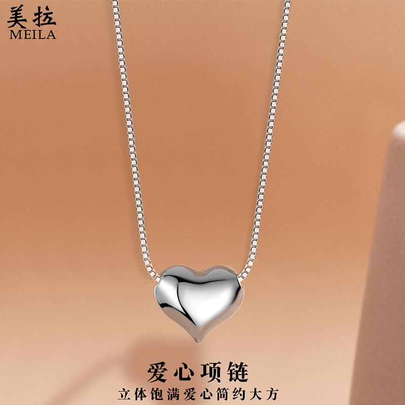 s925纯银爱心项链女ins冷淡风简约甜美小众设计感锁骨链心形配饰