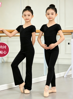 儿童舞蹈服练功服上衣女夏季形体大童女童黑色体操跳舞衣服拉丁舞