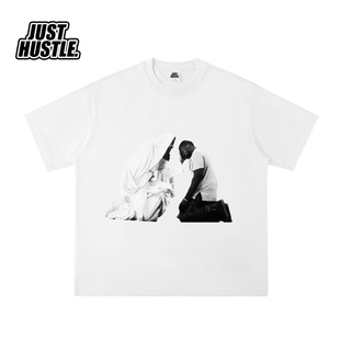 KANYE 侃爷 VULTURES  试听会 面具 人像 短袖T恤 美式 复古纯棉