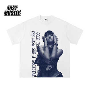 LISA 人像 短袖T恤 小领口 纯棉 blackpink 重磅T恤 丝网印质感潮