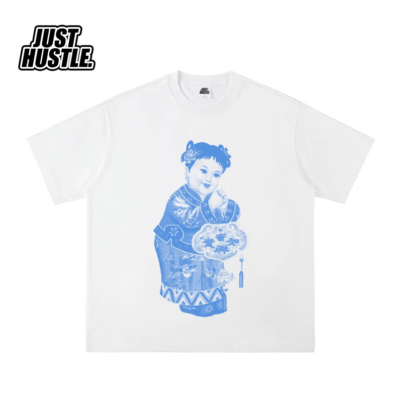 中国风 拜年 福娃 印花 短袖T恤 重磅纯棉 宽松